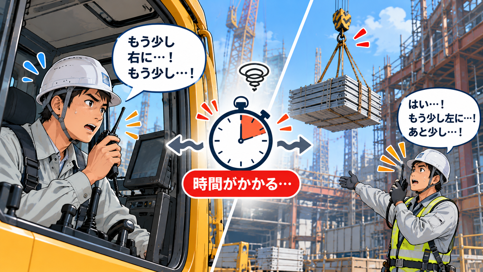 玉掛け者と無線でやりとりしながらの作業で、安全確認に時間がかかる